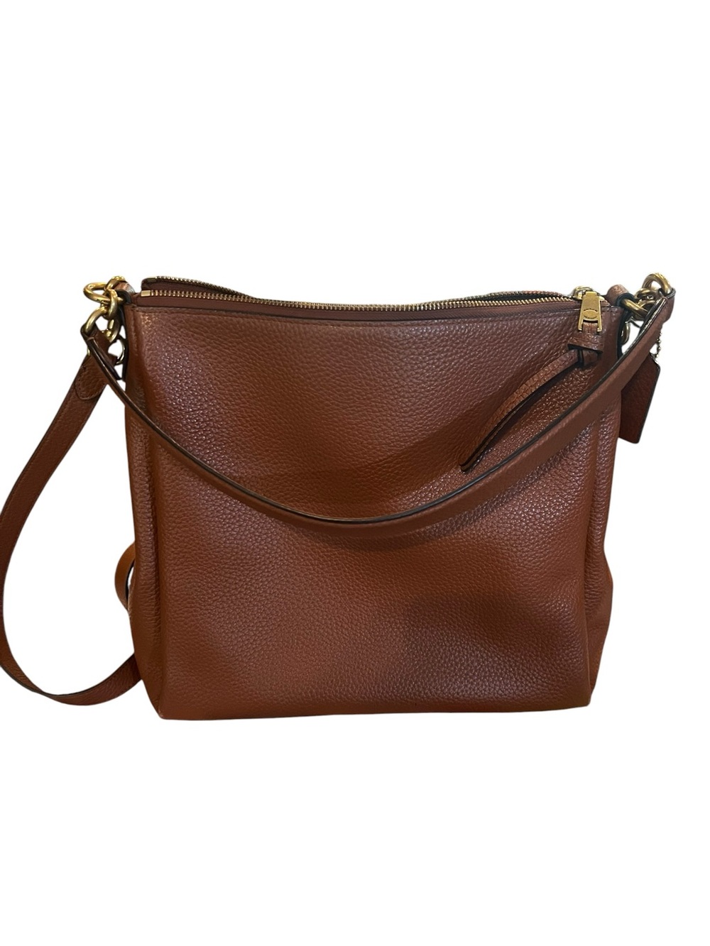 Coach Pebbled Leather Shoulder Bag in Brown with Gold Hardware - Picture 2 of 12